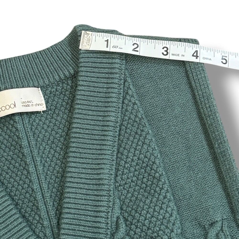BeCool Cable Knit Button Down Sweater Vest Green Knit Casual Women’s Size M/L - Picture 6 of 9